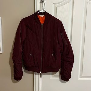 The Hanger Maroon Quilted Bomber Jacket in Size Large